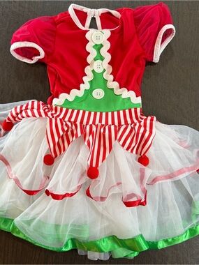 Revolution Dance Costume Merry the Elf Kids Red & Green Holiday Tutu Sz XSC